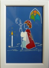 Plaquette  Saint Patron Sainte Florine : Moine avec bougie 